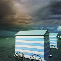 Belgium, Flanders, beach cabins on the North Sea beach - GWF05267