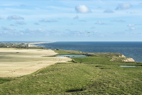 Dänemark, Lemvig, Küstenlandschaft von Bovbjerg Fyr aus gesehen, lizenzfreies Stockfoto
