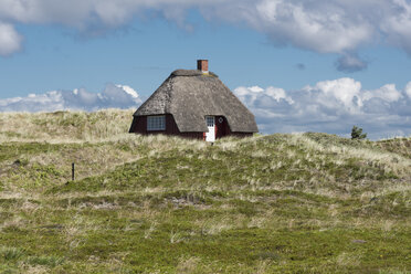 Dänemark, Norre Nebel Sogn, Haus mit Strohdach in den Dünen - HWOF00223