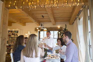 Älterer Mann stößt mit seiner Familie beim Weihnachtsessen an - HAPF02185