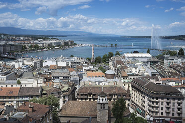 Schweiz, Genf, Blick auf die Stadt und den Genfer See von oben - HWOF00230