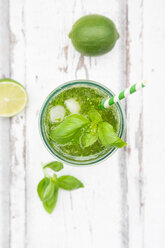 Glass of organic lime lemonade with basil - LVF06336