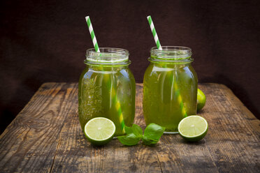 Two glasses of organic lime lemonade with basil - LVF06338