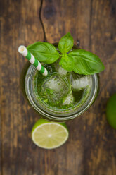 Glass of organic lime lemonade with basil - LVF06339