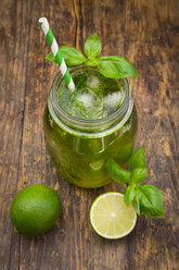 Glass of organic lime lemonade with basil - LVF06340