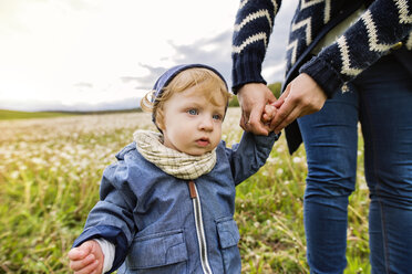 Cute little boy with mother on meadow - HAPF02323