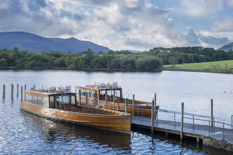 Great Britain, England, Lake District National Park, Keswick, lake, boats stock photo