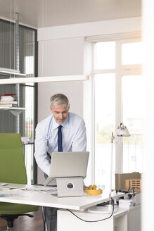 Geschäftsmann bei der Arbeit in seinem Büro, mit aptop - FKF02670