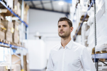 Businessman standing in warehouse, portrait - DIGF03003