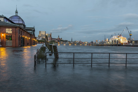 Germany, Hamburg, Altona, High water at fish market hall stock photo