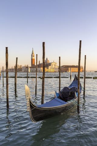 Italy, Venice, gondola in front of San Giorgio Maggiore stock photo