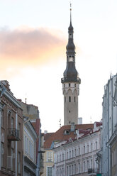 Estonia, Tallinn, Old town, town hall tower in the evening - CSTF01461