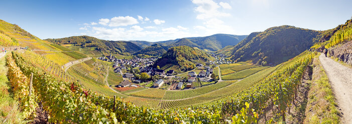 Deutschland, Rheinland-Pfalz, Ahrtal, Maischoss, Blick vom Rotweinwanderweg, Panorama - FRF00598