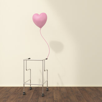 Rollator und rosa Luftballon in einem Wartezimmer, 3D-Rendering - UWF01319