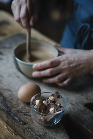 Woman preparing dessert, partial view stock photo