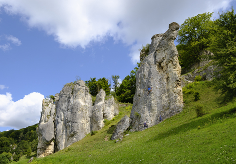 Deutschland, Bayern, Altmühltal, Maderfelsen bei Dollnstein, lizenzfreies Stockfoto