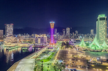 Japan, Kobe, Seaport and Kobe Port Tower at night - THAF02046