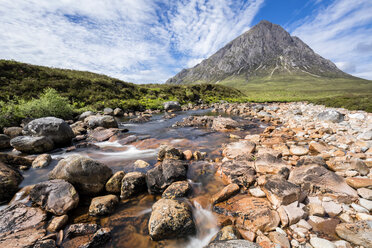 Great Britain, Scotland, Scottish Highlands, Glen Etive, Mountain massif Buachaille Etive Mor with Mountain Stob Dearg, River Coupall, Etive Mor Waterfall - FOF09450