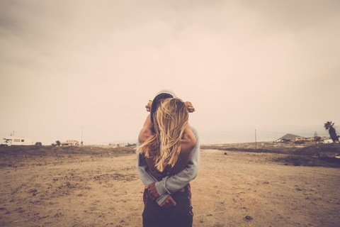 Couple in love kissing on the beach stock photo