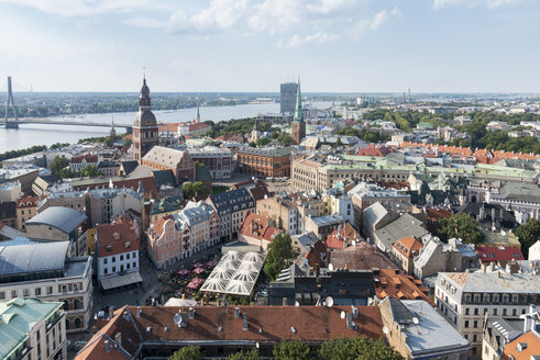 Latvia, Riga, Old town, with Riga Cathedral and St. Peter's Church, Daugava river - CSTF01475