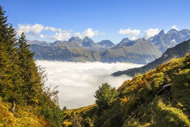 Germany, Bavaria, Allgaeu, Upper Allgaeu, view to Allgaeu Alps near Oberstdorf - PUF00916