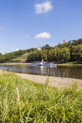 Germany, Dresen, Paddlesteamer on Elbe river passing the three Elbe Castles - WD04242