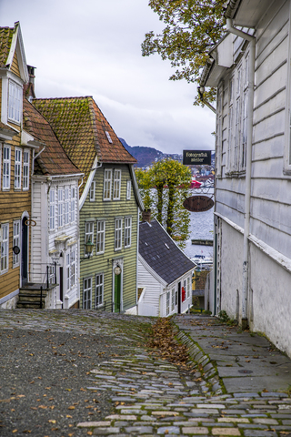 Norway, Hordaland, Bergen, Historic old town, Gamle Bergen stock photo