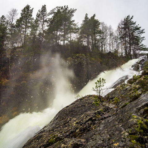 Norway, Hordalanda, waterfall stock photo