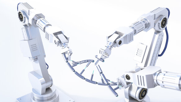 3D Rendering, robot arms repairing DNA string - AHUF00450