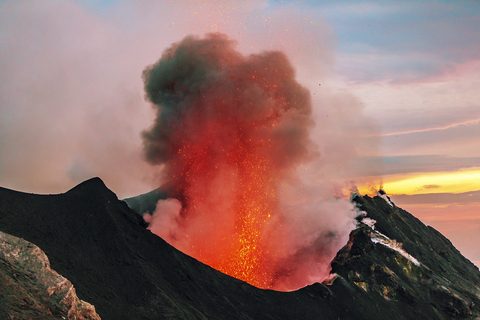 Italy, Aeolian Islands, Stromboli, volcanic eruption, lava bombs stock photo