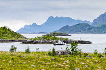 Norway, Nordland, Vestvagoey, Lofoten Island, motor boat - CSTF01506