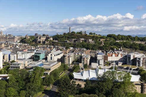 Great Britain, Scotland, Edinburgh, Calton Hill, Nelson Monument, Dugald Stewart Monument, National Monument of Scotland, New Parliament House, Scottish Government and Dynamic Earth - FOF09559
