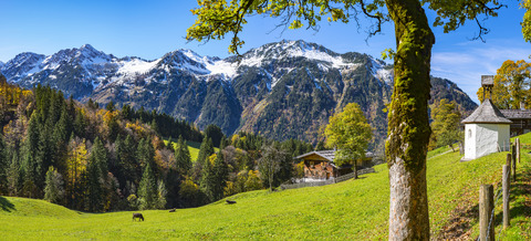 Germany, Bavaria, Allgaeu, Allgaeu Alps, Dietersbach Valley, Gerstruben, farm house, mountain farm, former farming village stock photo