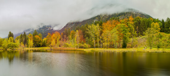 Deutschland, Bayern, Allgäu, Oberallgäu, bei Oberstdorf, Moorweiher mit Schattenberg im Herbst - WGF01143