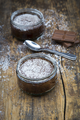 Chocolate tartlet in glass stock photo