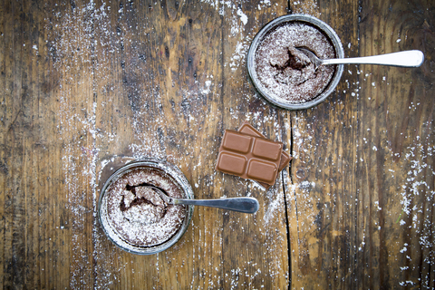 Chocolate tartlet in glass stock photo