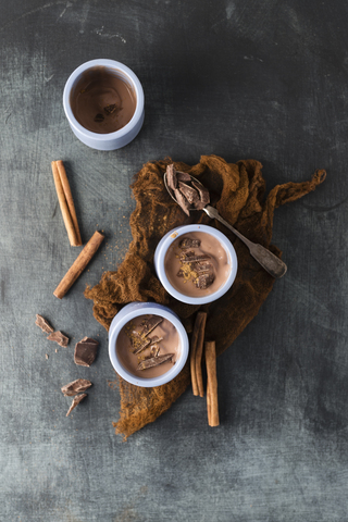 Chocolate pudding with cinnamon stock photo