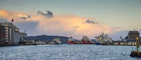 Norwegen, Hordaland, Bergen, Hafen, lizenzfreies Stockfoto