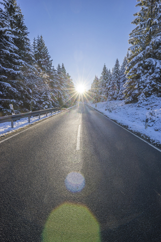 Germany, Lower Saxony, Harz National Park, country road in the morning stock photo