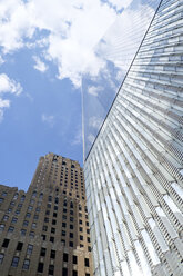 USA, New York City, One World Trade Center, facade and neighbouring high-rise building - HLF01073