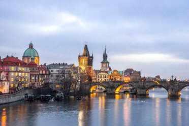 Czechia, Prague, Charles Bridge in the evening - PUF00975