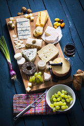 Cheese Platter, cheddar, tete de moine, gorgonzola, goat cheese, french sheep cheese, butter cheese, blue cheese, processed cheese with walnut, pepper cheese, hand cheese, gouda, parmesan - MAEF12469