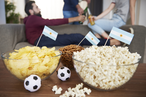 Close up of snacks for football fans stock photo