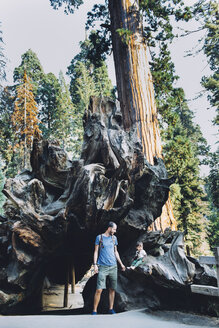 USA, Kalifornien, Vater und Baby besuchen den Sequoia-Nationalpark - GEMF01819