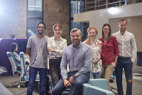 Group portrait of a team of colleagues working for a start up company stock photo