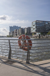 Germany, Hamburg, Grasbrook Harbour, lifesaver in the foreground - PVCF01249