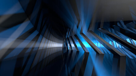 Empty corridor in a modern building in blue light, 3D Rendering - SPCF00270