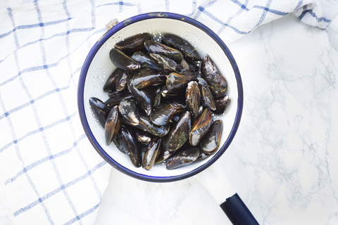 Fresh raw blue mussels stock photo