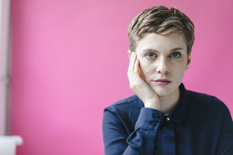 Portrait of short-haired woman stock photo