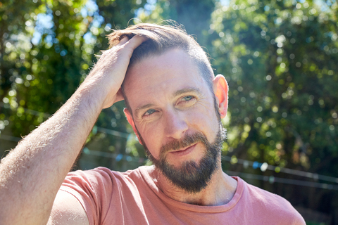 Portrait of bearded man outdoors stock photo